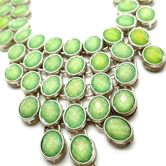 Green & Silver-tone Faceted Iridescent Faux Stone Necklace - Picture 5 of 15